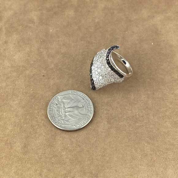 1CT Black Sapphire & Topaz Pave Set 925 Silver Ring - Picture 5 of 5